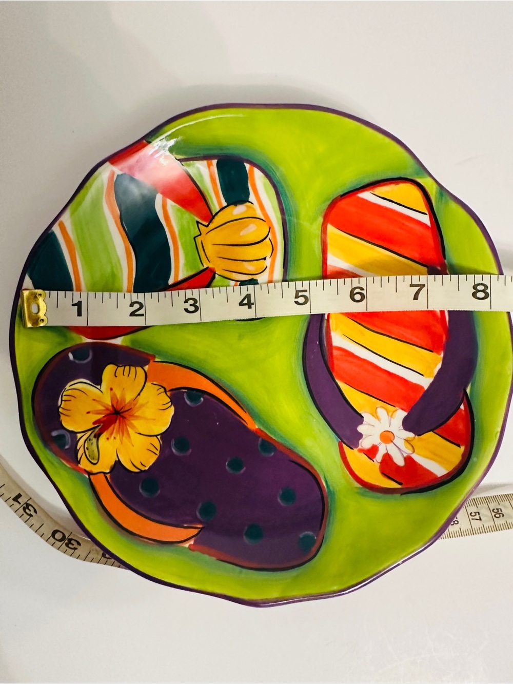 Clay Art StoneLite Flip Flops Hand Painted Beach Plate - Picture 6 of 8